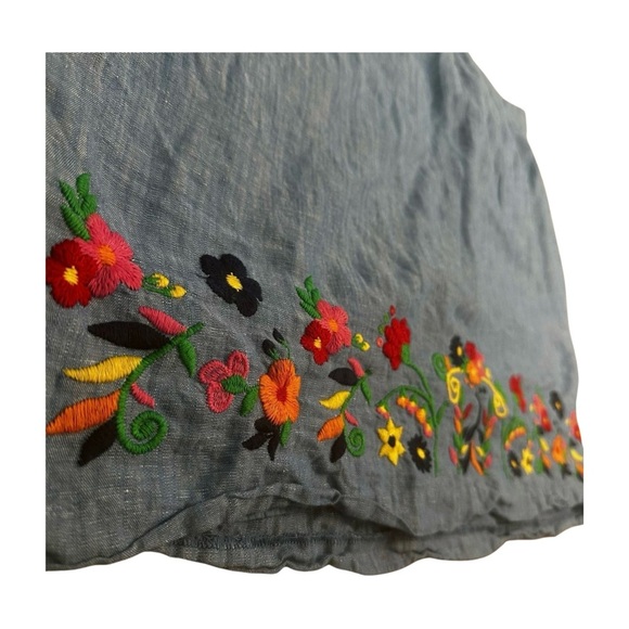 Talbots Plus Petite 20WP Blue Linen Cotton Floral Embroidered Skirt - Picture 7 of 10